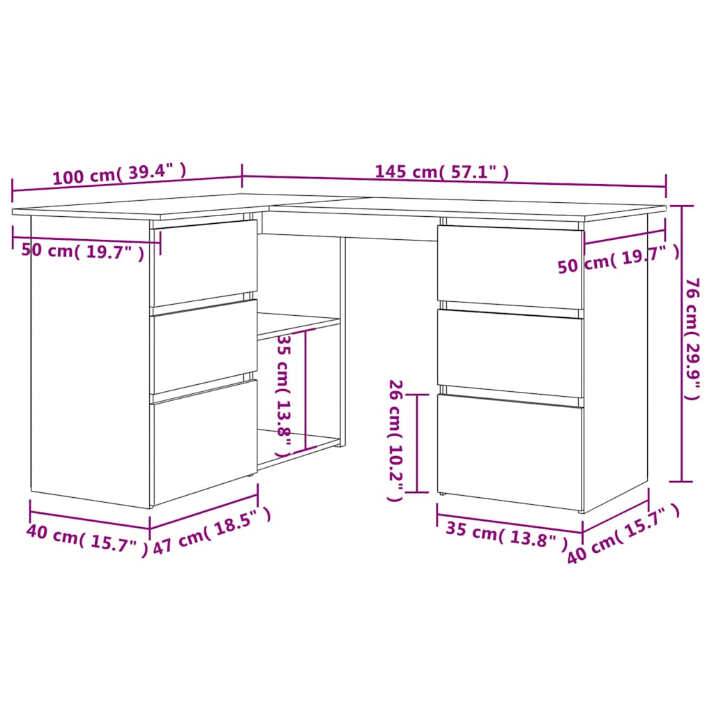 Bureau d'angle chêne artisanal 145x100x76 cm bois d'ingénierie - XIOS