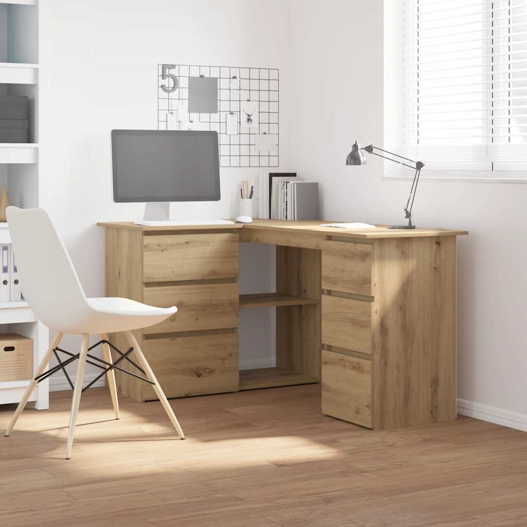 Bureau d'angle chêne artisanal 145x100x76 cm bois d'ingénierie