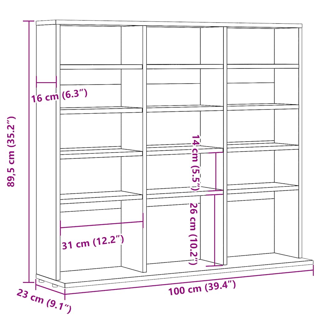 Armoire à CD chêne artisanal 100x23x89,5 cm bois d'ingénierie - XIOS