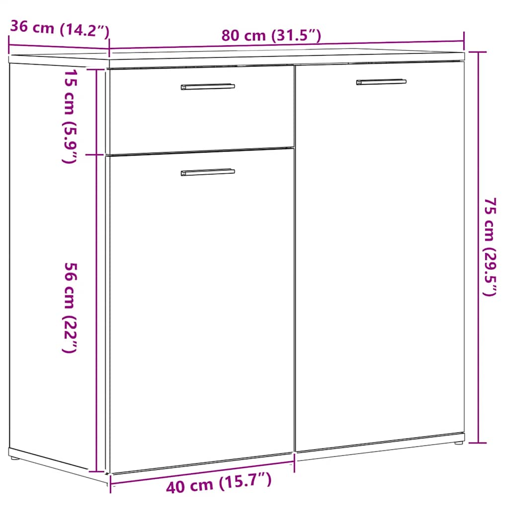 Buffet chêne artisanal 80x36x75 cm bois d'ingénierie - XIOS