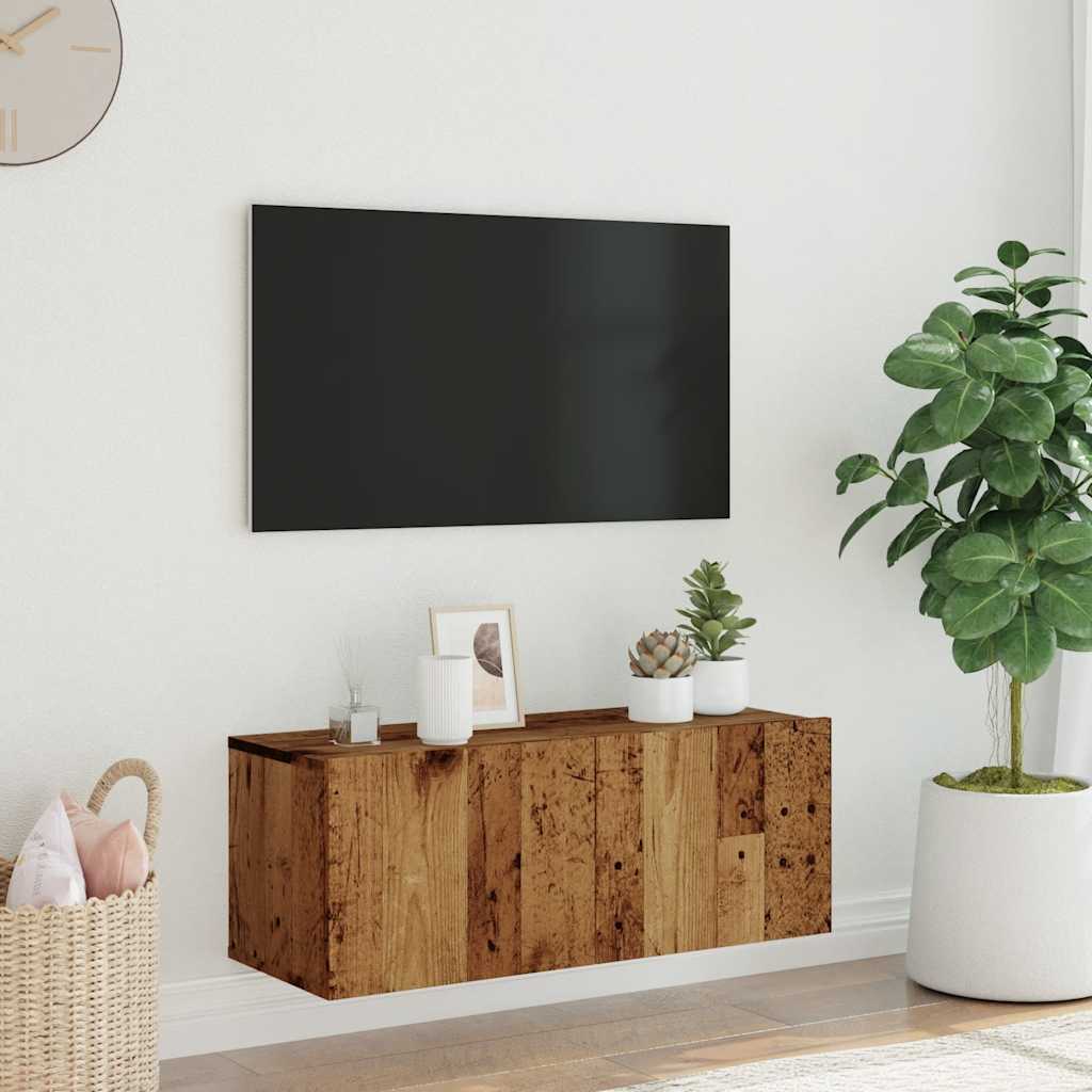 Meuble TV mural vieux bois 80x30x30 cm bois d'ingénierie - XIOS