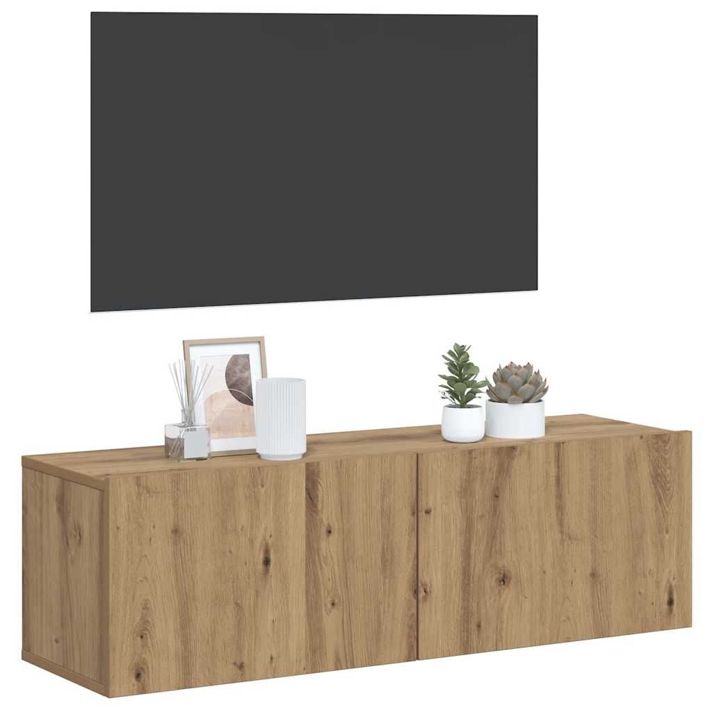 Meuble TV mural chêne artisanal 80x30x30 cm bois d'ingénierie - XIOS