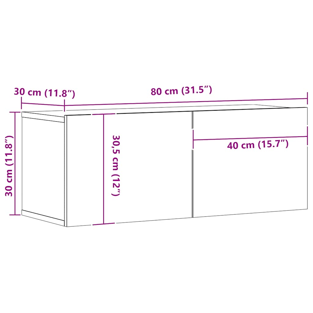 Meuble TV mural chêne artisanal 80x30x30 cm bois d'ingénierie - XIOS