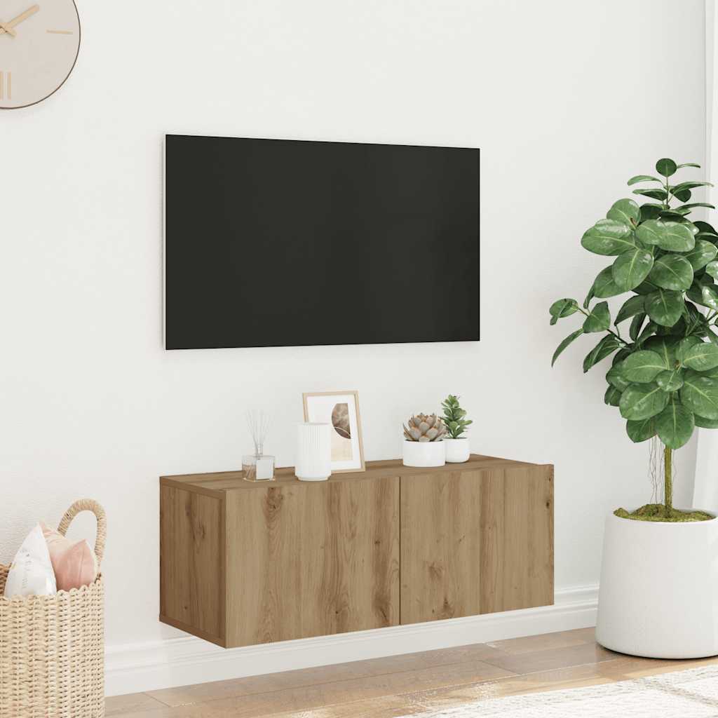 Meuble TV mural chêne artisanal 80x30x30 cm bois d'ingénierie - XIOS