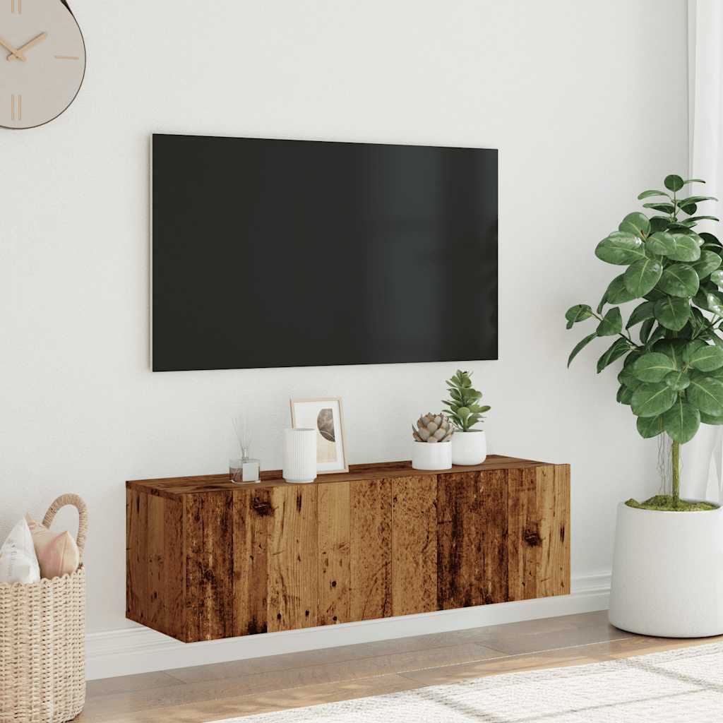 Meuble TV mural vieux bois 100x30x30 cm bois d'ingénierie - XIOS