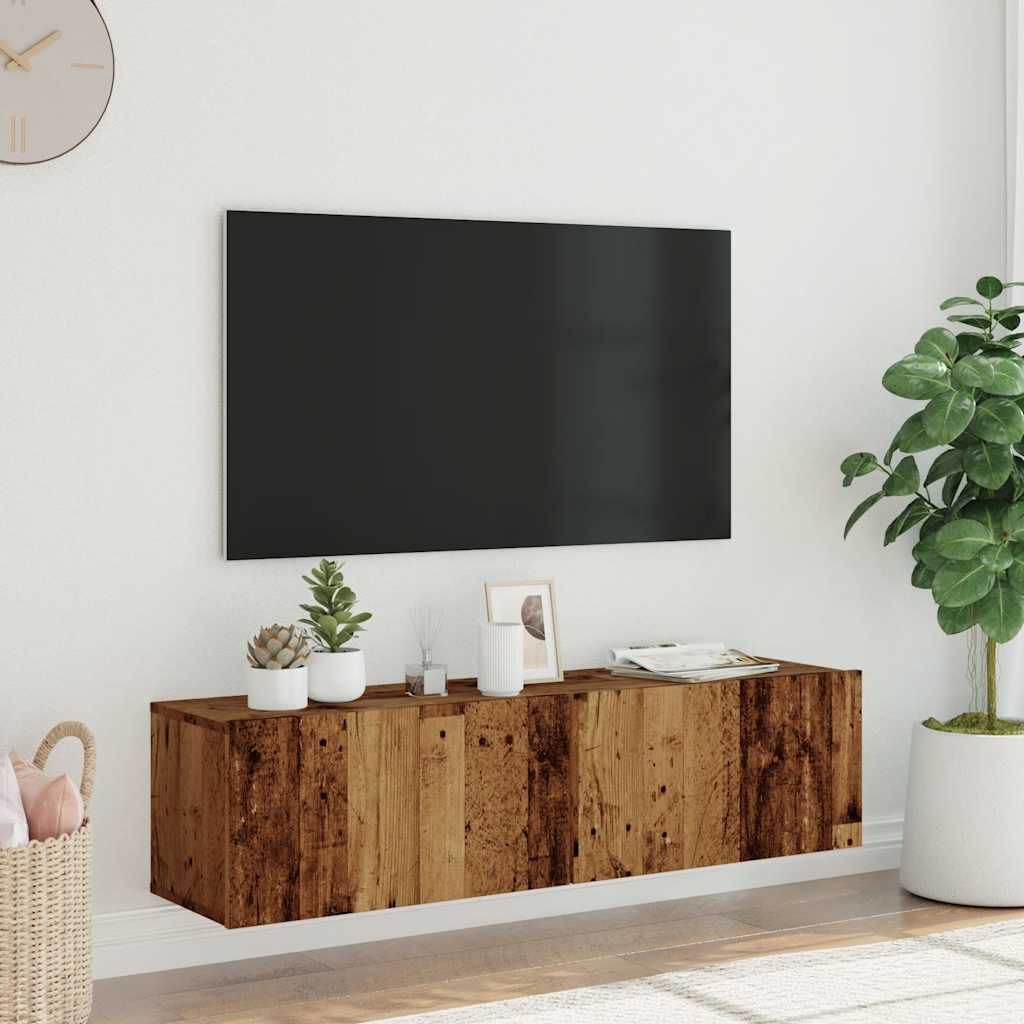 Meuble TV mural vieux bois 120x30x30 cm bois d'ingénierie - XIOS