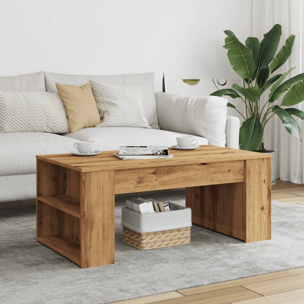 Table basse chêne artisanal 102x55x42 cm bois d'ingénierie - XIOS