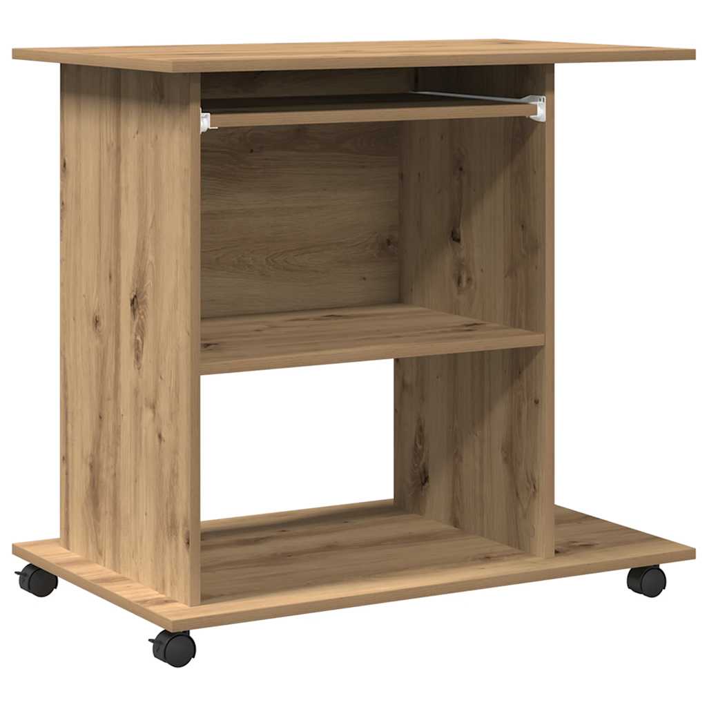 Bureau d'ordinateur chêne artisanal 80x50x75 cm bois ingénierie - XIOS