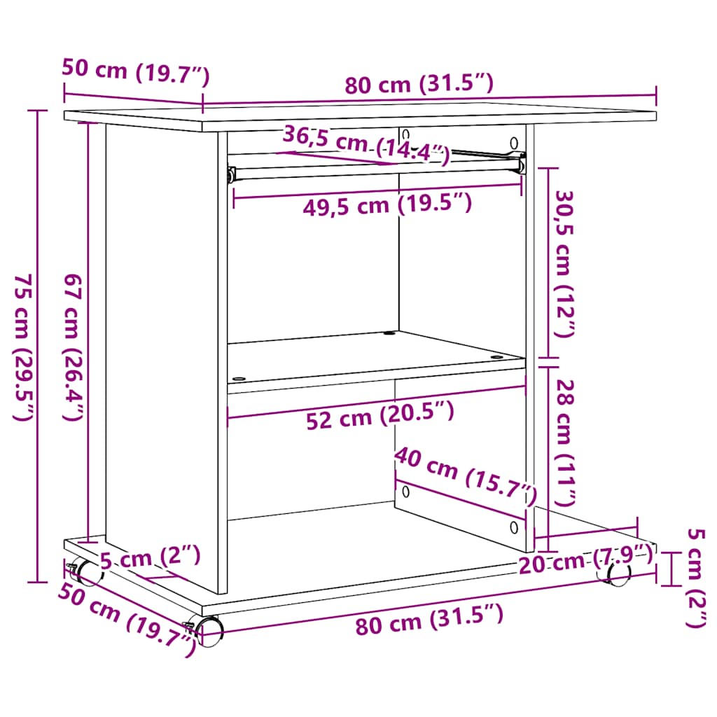 Bureau d'ordinateur chêne artisanal 80x50x75 cm bois ingénierie - XIOS