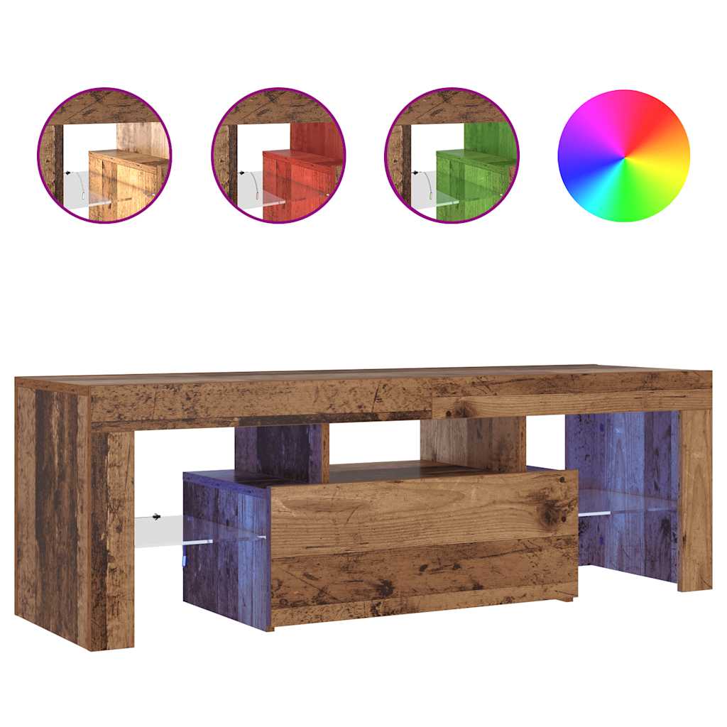 Meuble TV avec lumières LED vieux bois bois d'ingénierie - XIOS