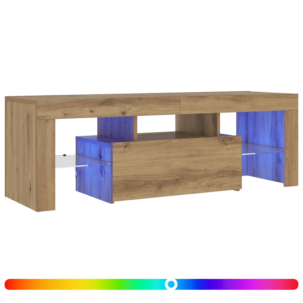 Meuble TV avec lumières LED chêne artisanal bois d'ingénierie - XIOS