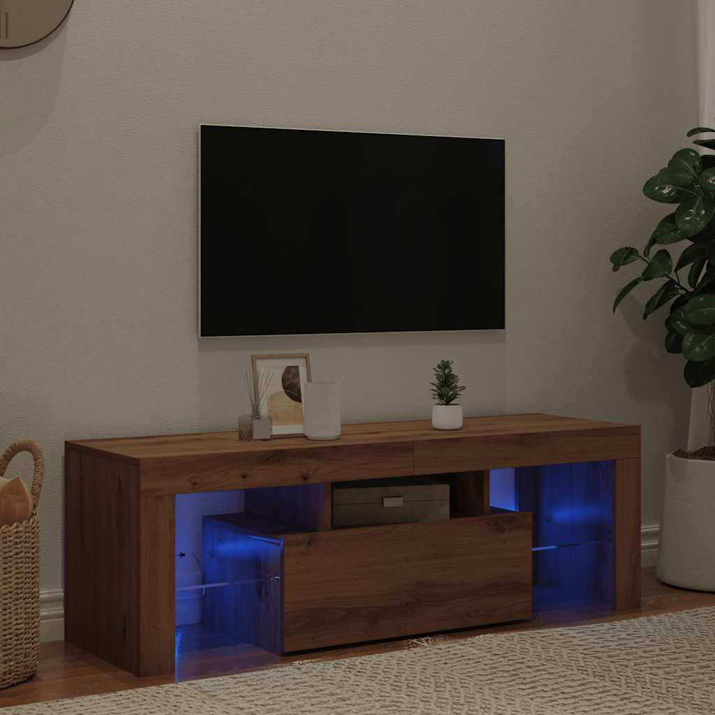 Meuble TV avec lumières LED chêne artisanal bois d'ingénierie - XIOS