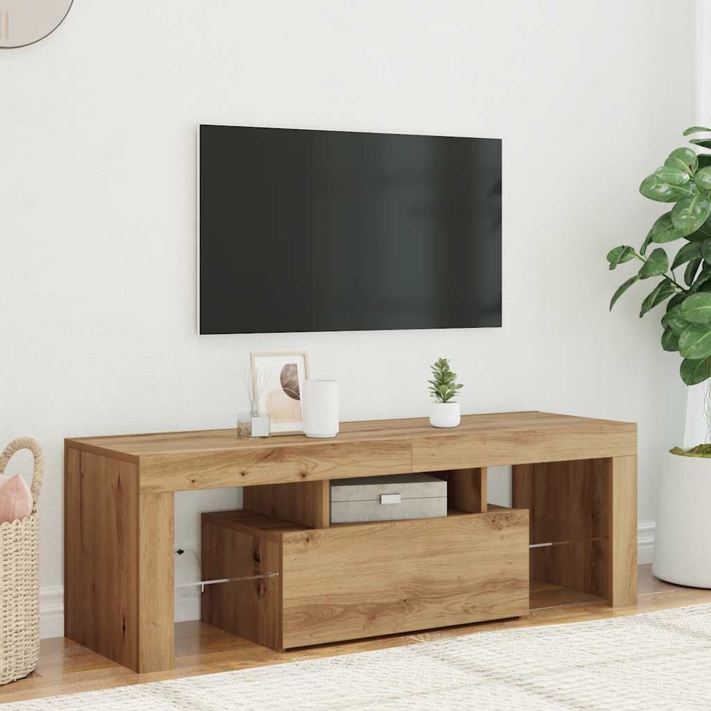 Meuble TV avec lumières LED chêne artisanal bois d'ingénierie - XIOS