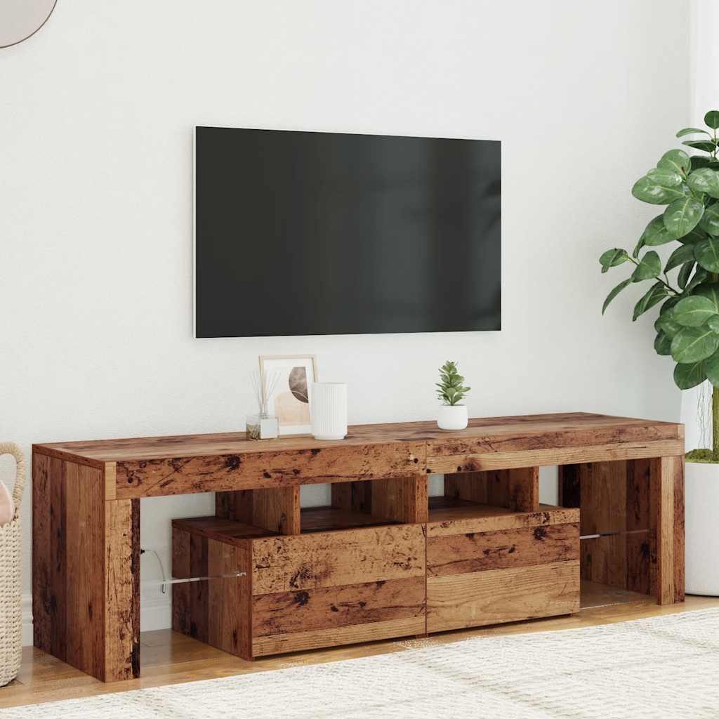 Meuble TV avec lumières LED vieux bois bois d'ingénierie - XIOS