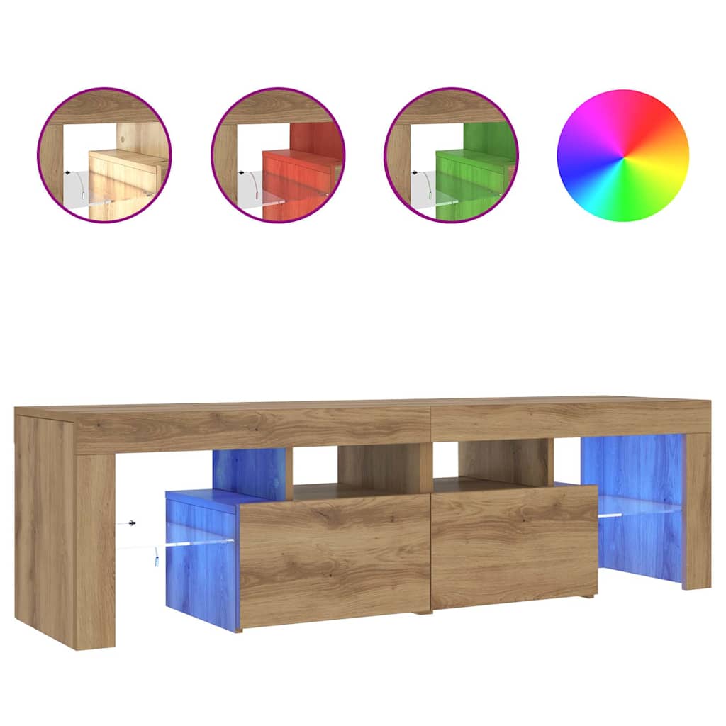 Meuble TV avec lumières LED chêne artisanal bois d'ingénierie - XIOS