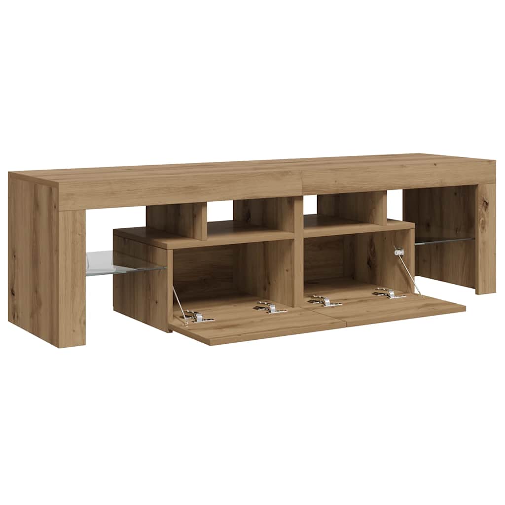 Meuble TV avec lumières LED chêne artisanal bois d'ingénierie - XIOS
