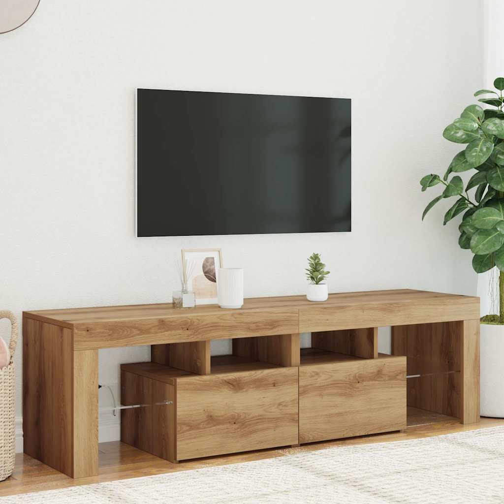 Meuble TV avec lumières LED chêne artisanal bois d'ingénierie - XIOS