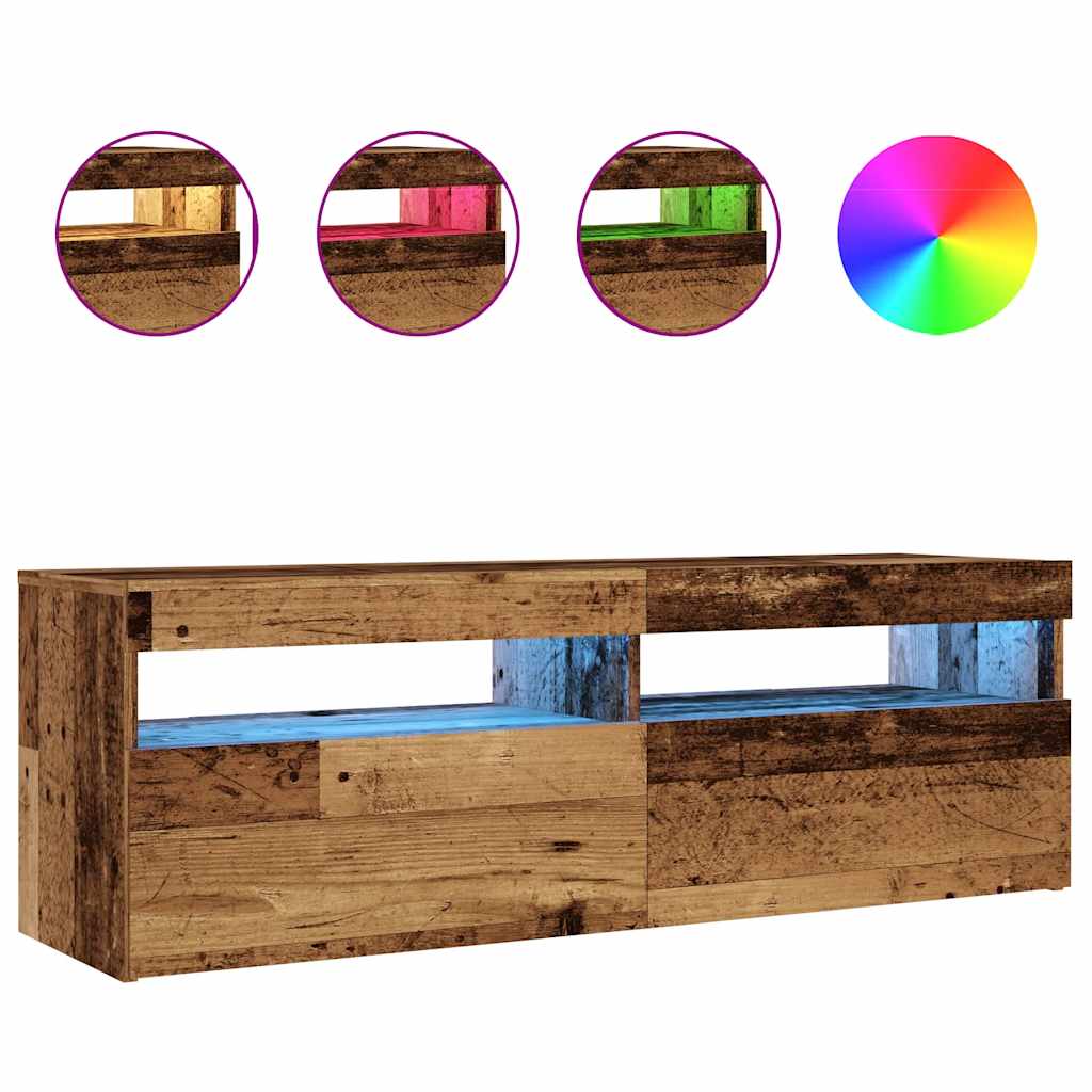 Meuble TV avec lumières LED vieux bois bois d'ingénierie - XIOS