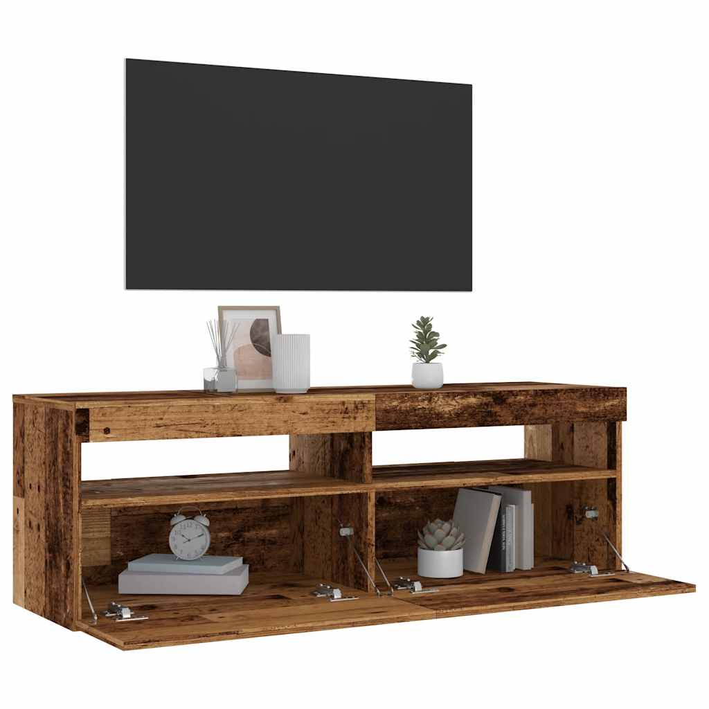 Meuble TV avec lumières LED vieux bois bois d'ingénierie - XIOS