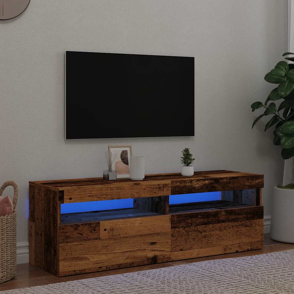 Meuble TV avec lumières LED vieux bois bois d'ingénierie - XIOS