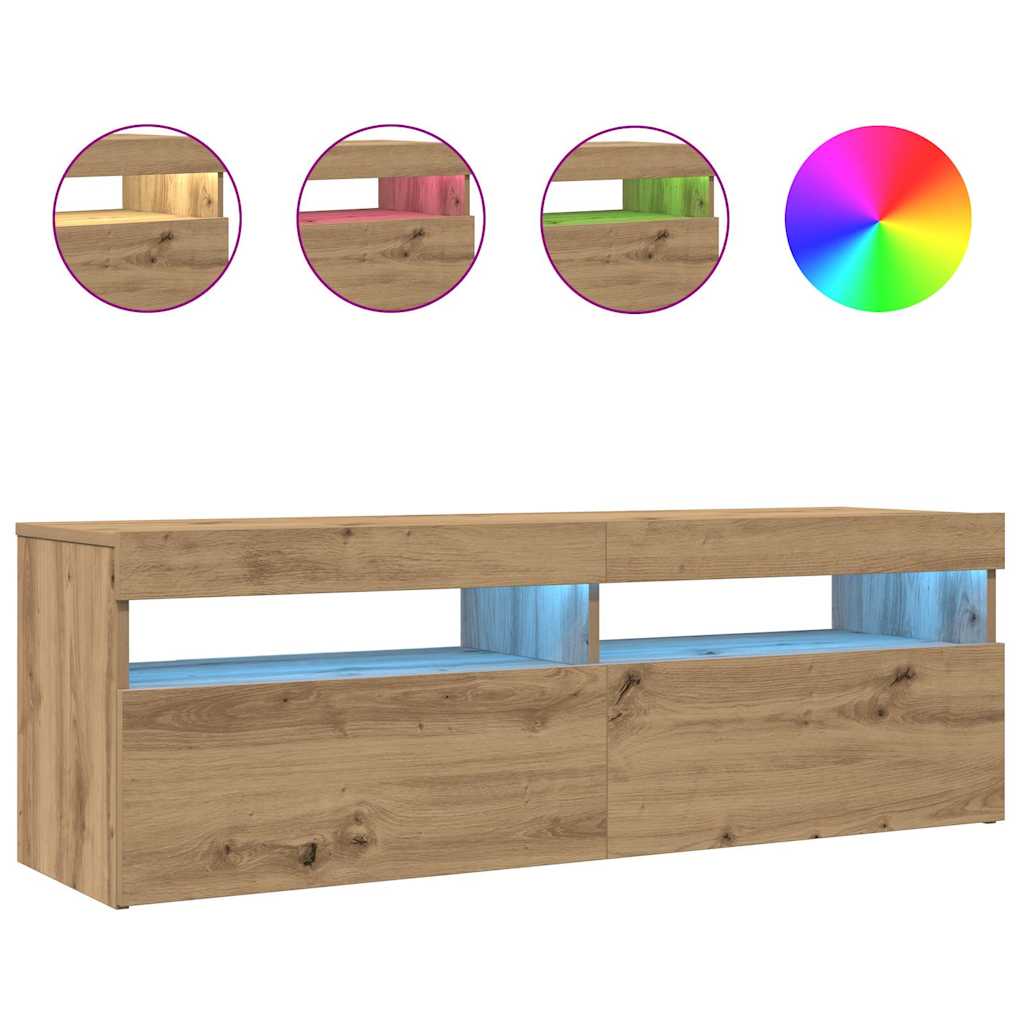 Meuble TV avec lumières LED chêne artisanal bois d'ingénierie - XIOS