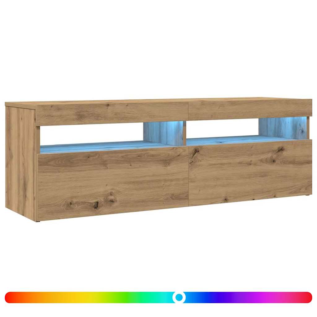 Meuble TV avec lumières LED chêne artisanal bois d'ingénierie - XIOS