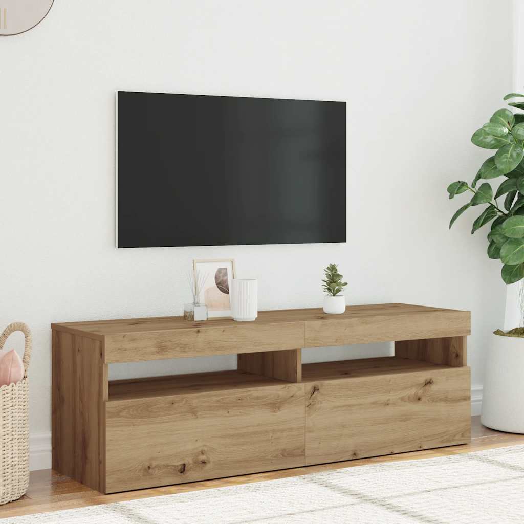 Meuble TV avec lumières LED chêne artisanal bois d'ingénierie - XIOS