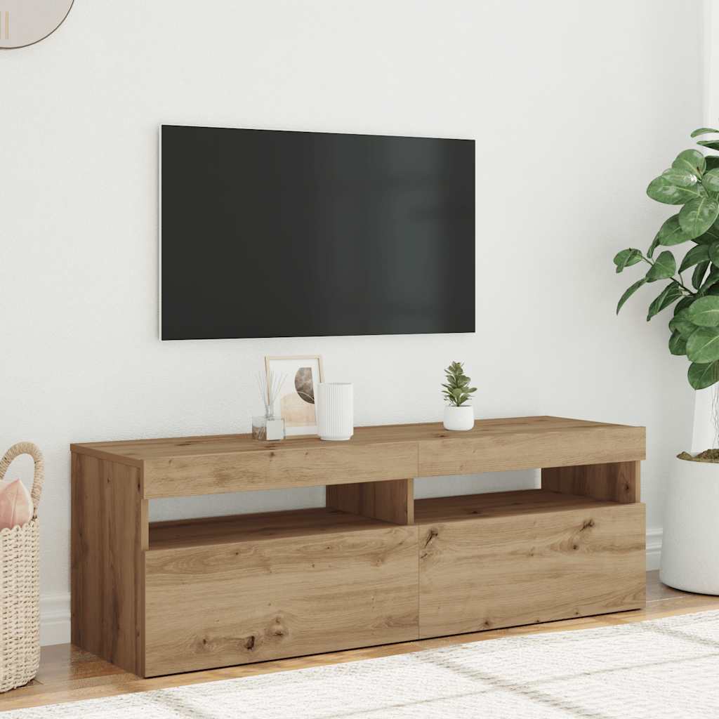 Meuble TV avec lumières LED chêne artisanal bois d'ingénierie - XIOS