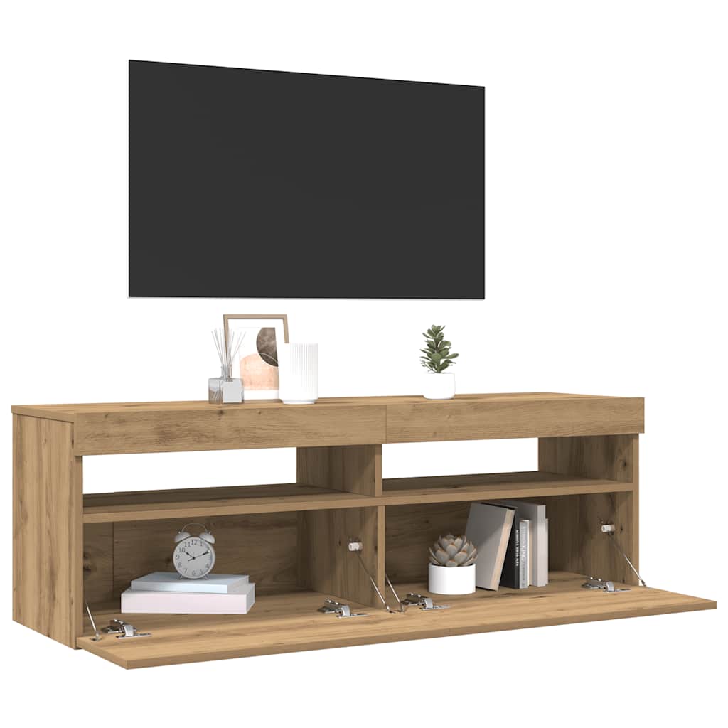 Meuble TV avec lumières LED chêne artisanal bois d'ingénierie - XIOS