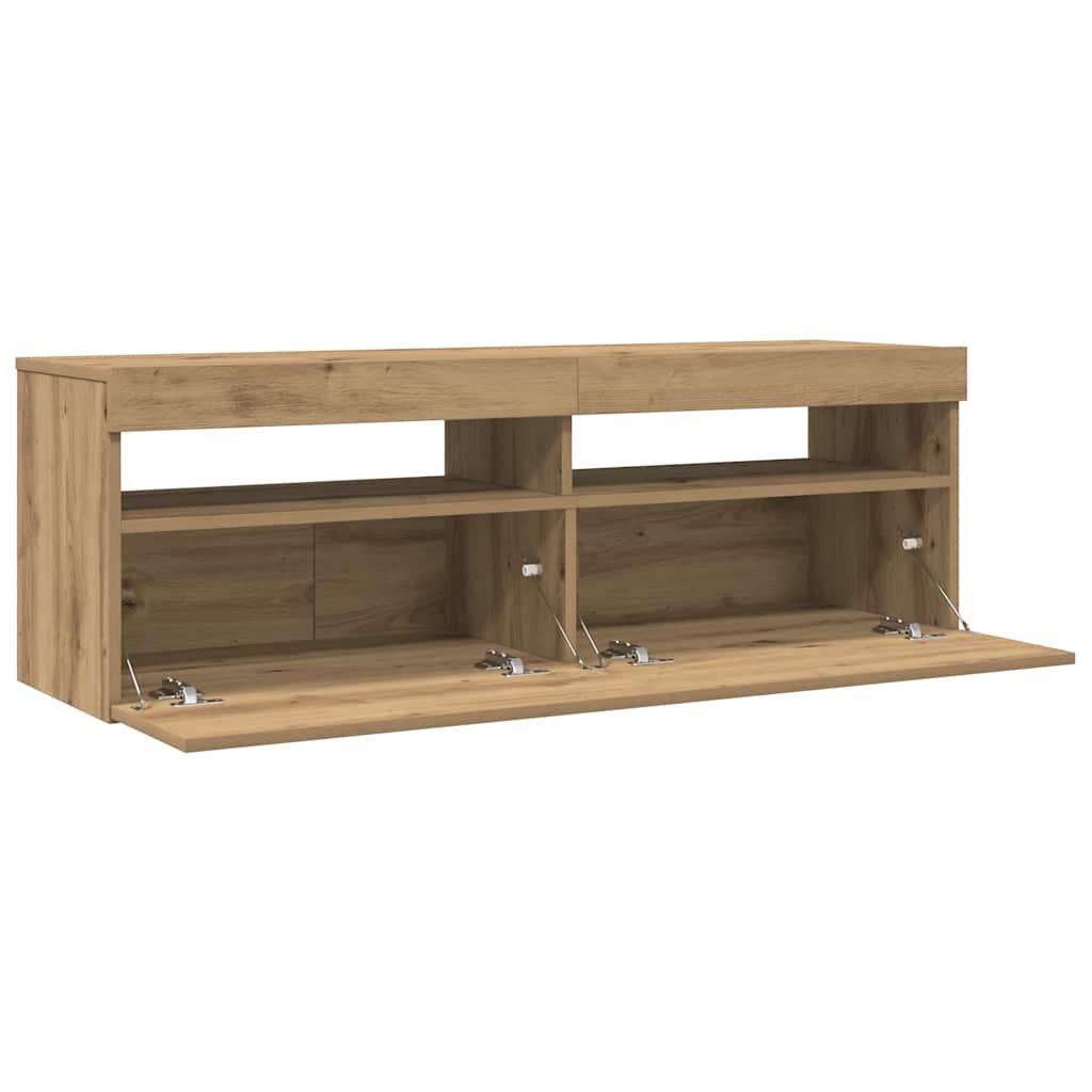 Meuble TV avec lumières LED chêne artisanal bois d'ingénierie - XIOS