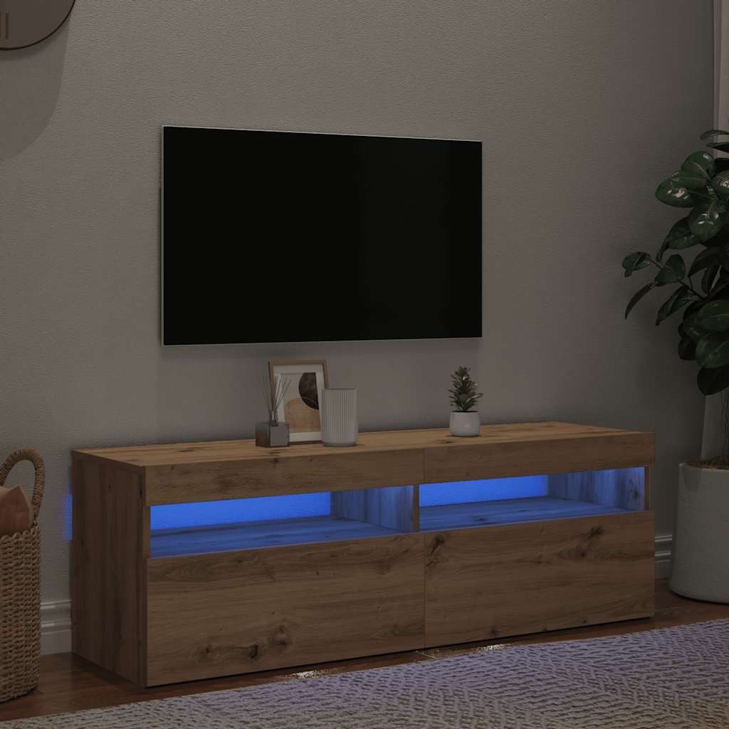 Meuble TV avec lumières LED chêne artisanal bois d'ingénierie - XIOS