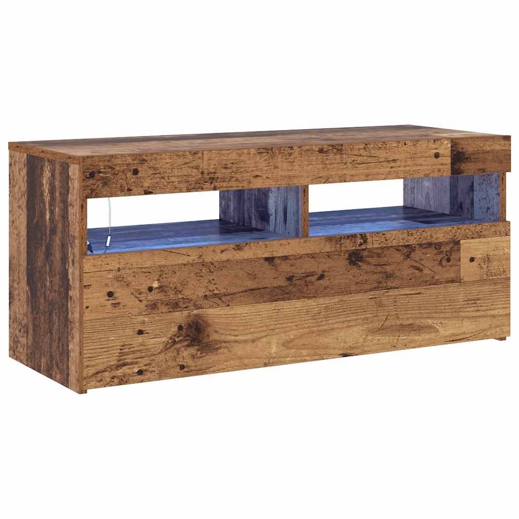 Meuble TV avec lumières LED vieux bois bois d'ingénierie - XIOS