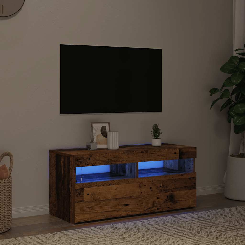 Meuble TV avec lumières LED vieux bois bois d'ingénierie - XIOS