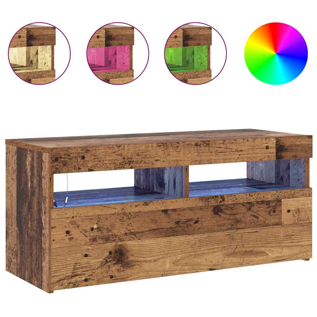 Meuble TV avec lumières LED vieux bois bois d'ingénierie - XIOS