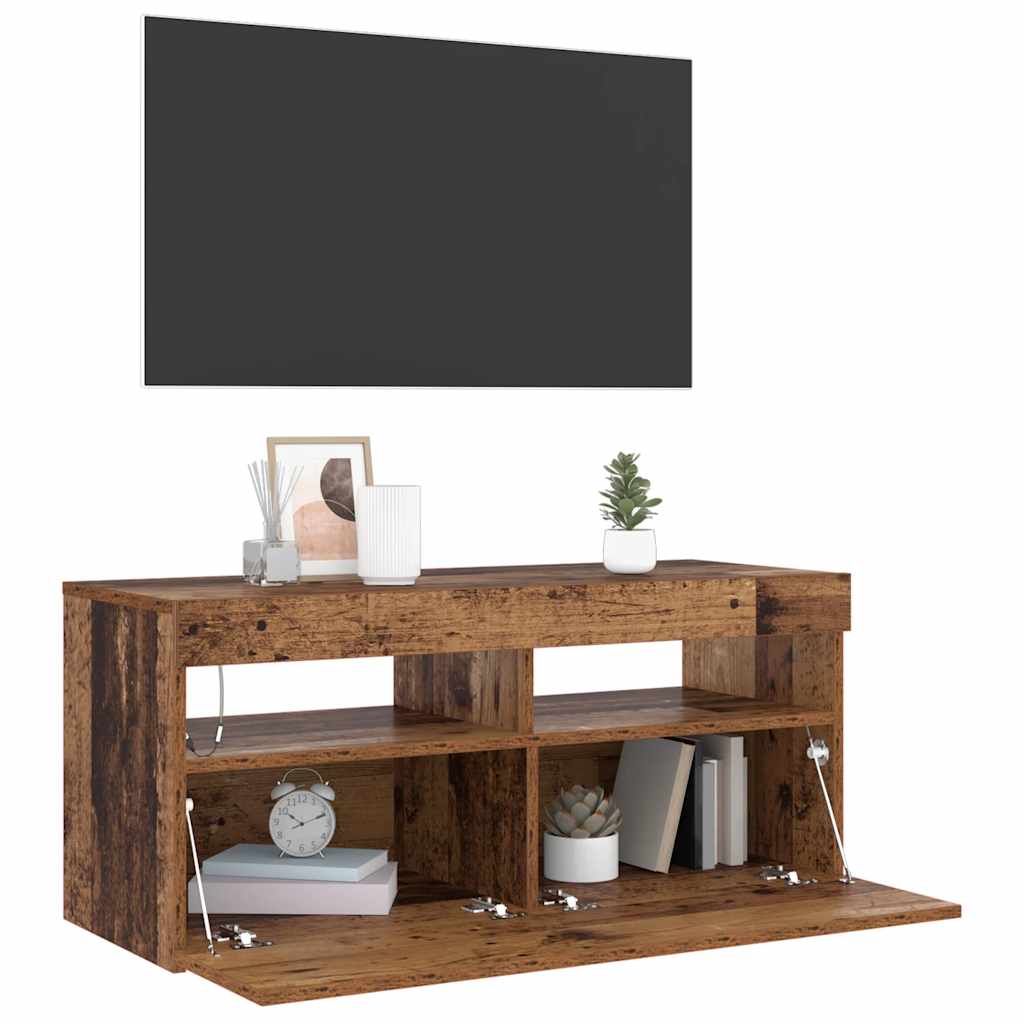 Meuble TV avec lumières LED vieux bois bois d'ingénierie - XIOS