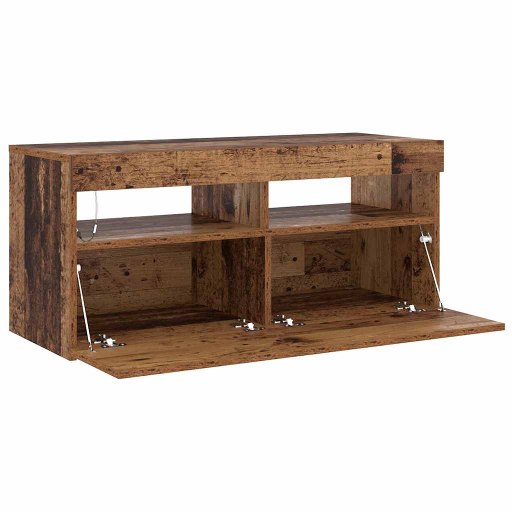 Meuble TV avec lumières LED vieux bois bois d'ingénierie - XIOS