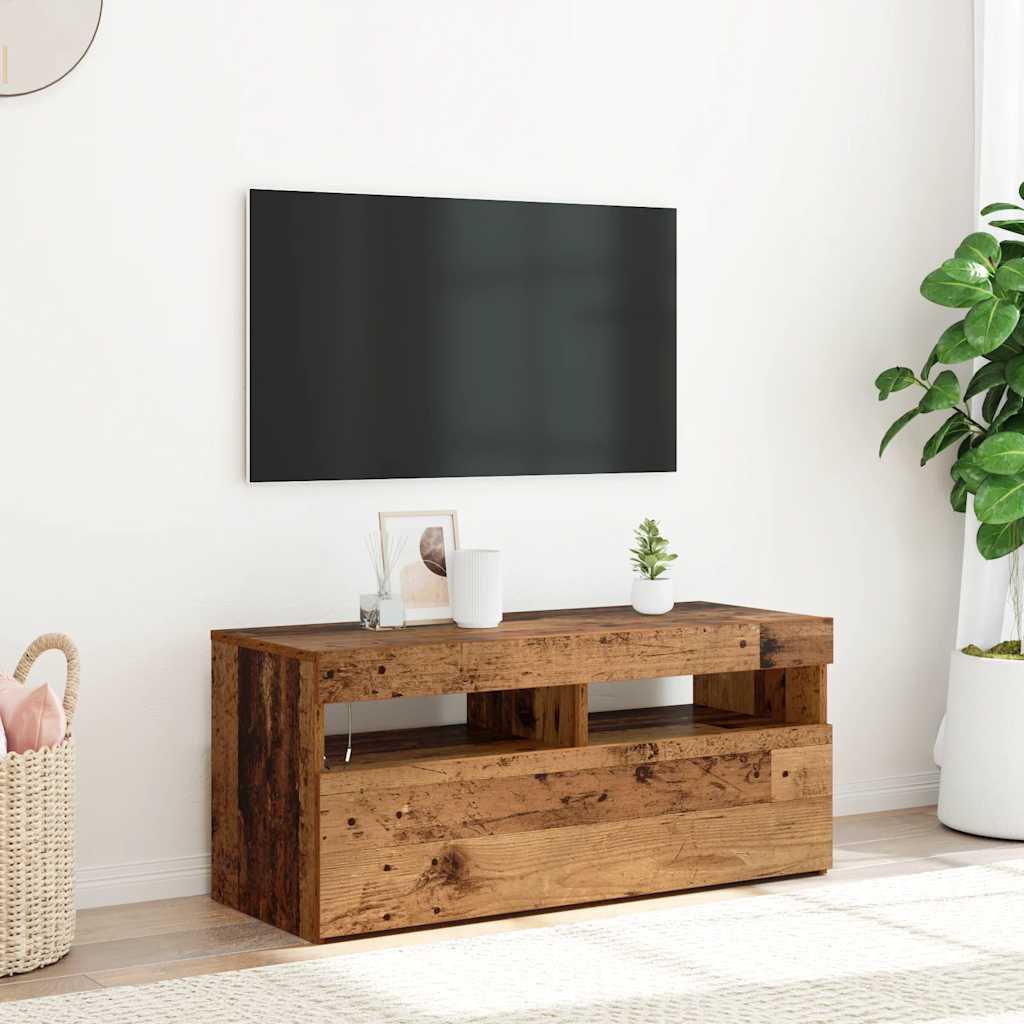 Meuble TV avec lumières LED vieux bois bois d'ingénierie - XIOS