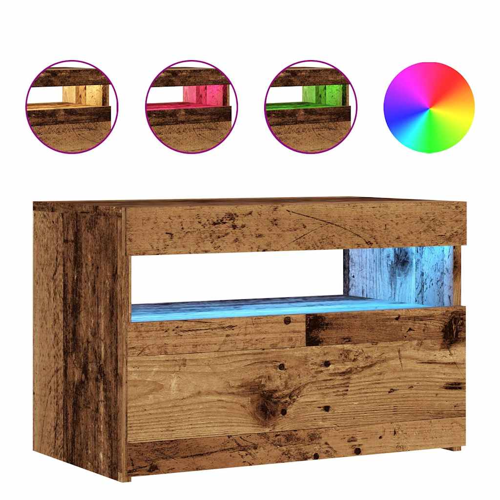 Meuble TV avec lumières LED vieux bois bois d'ingénierie - XIOS
