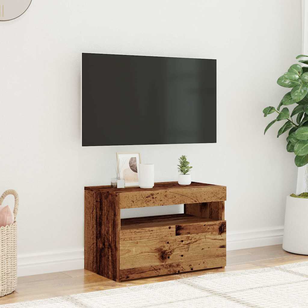 Meuble TV avec lumières LED vieux bois bois d'ingénierie - XIOS