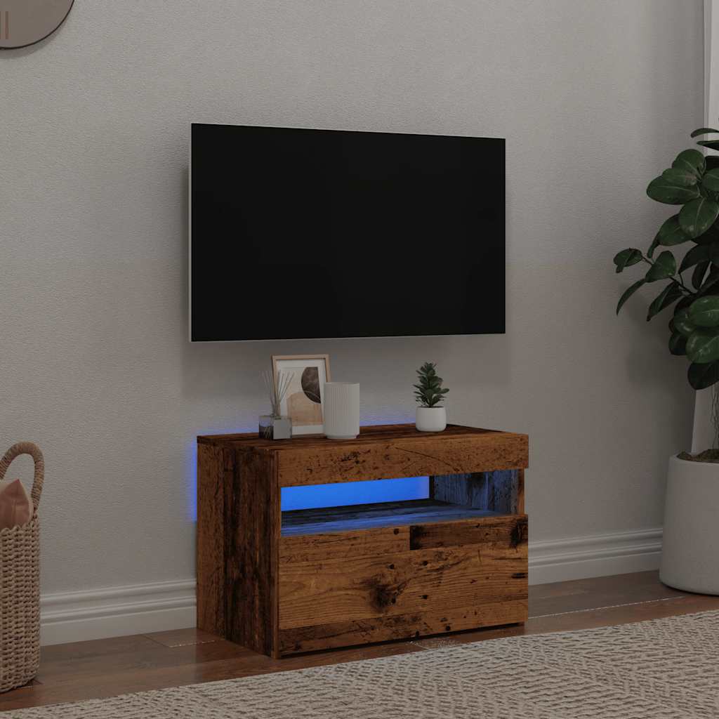 Meuble TV avec lumières LED vieux bois bois d'ingénierie - XIOS