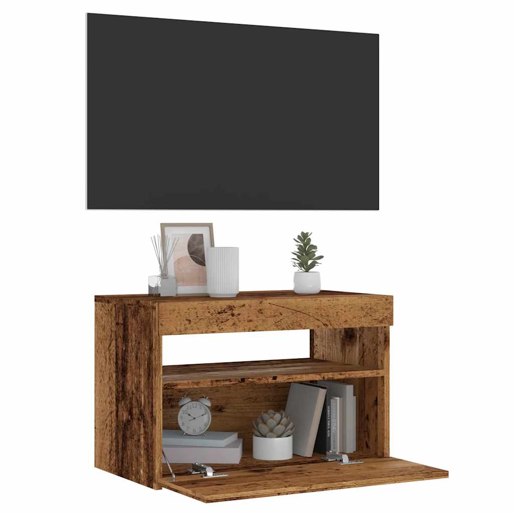 Meuble TV avec lumières LED vieux bois bois d'ingénierie - XIOS