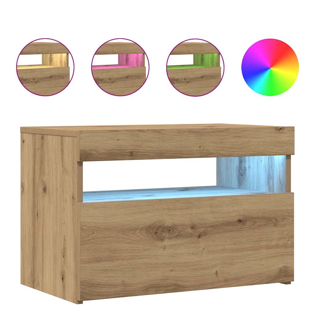 Meuble TV avec lumières LED chêne artisanal bois d'ingénierie - XIOS