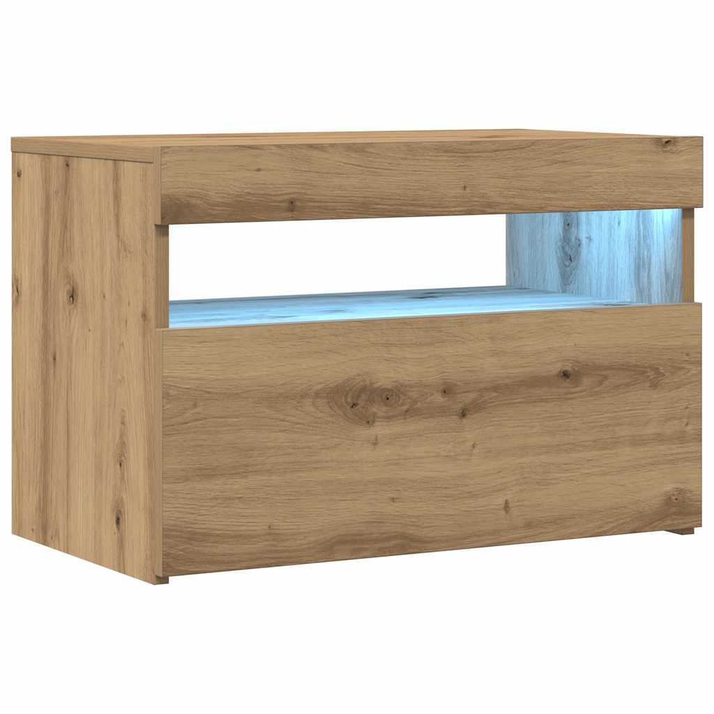 Meuble TV avec lumières LED chêne artisanal bois d'ingénierie - XIOS