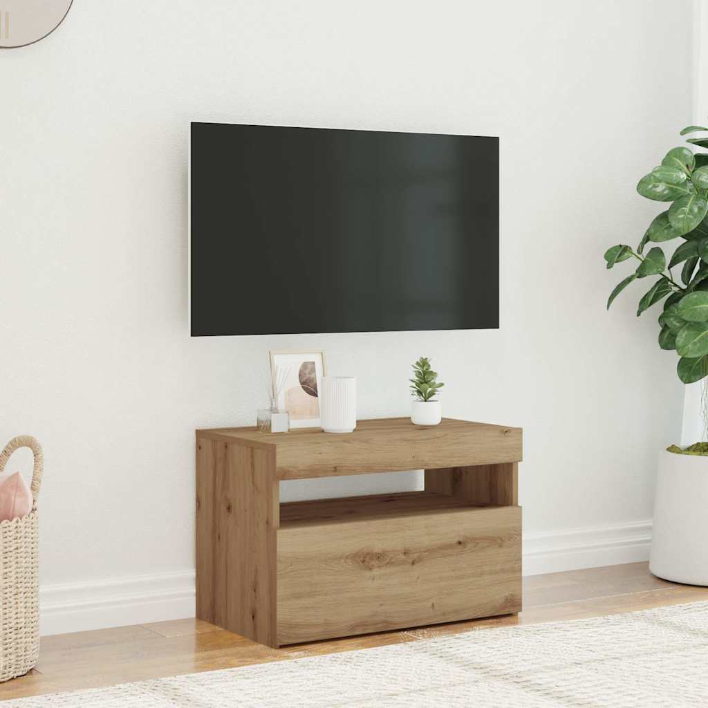 Meuble TV avec lumières LED chêne artisanal bois d'ingénierie - XIOS