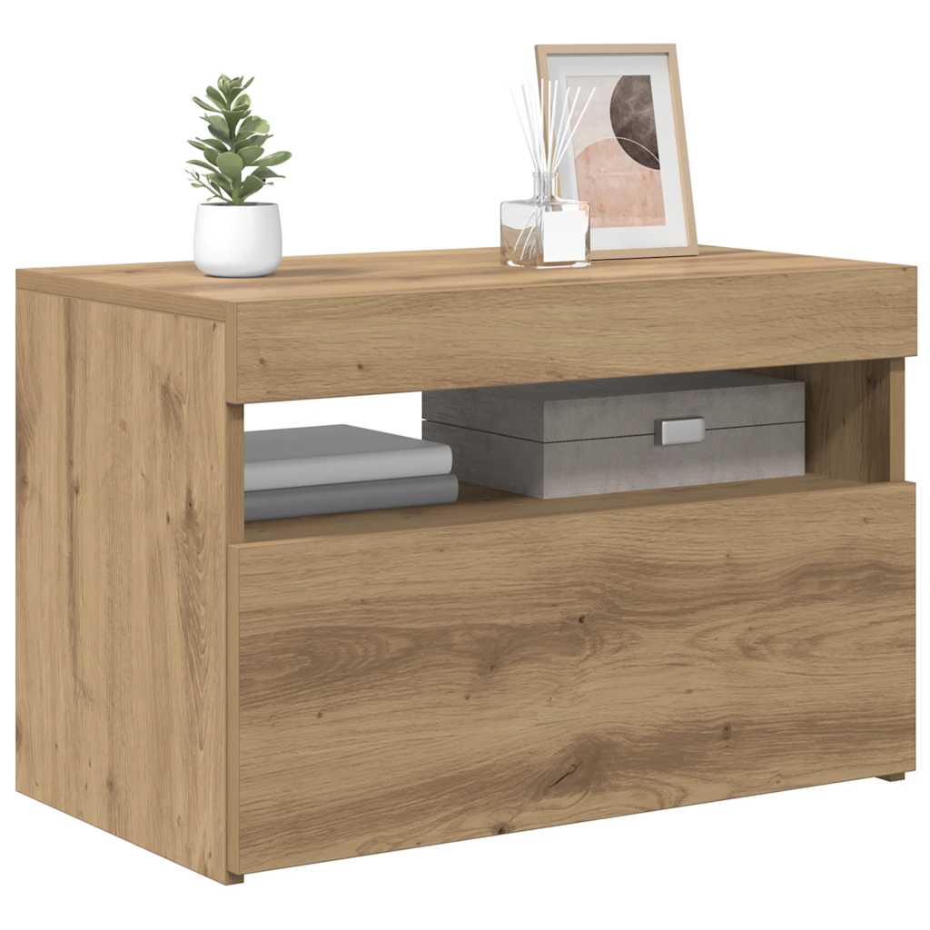 Meuble TV avec lumières LED chêne artisanal bois d'ingénierie - XIOS
