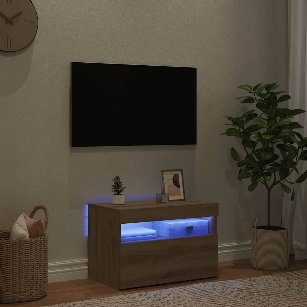 Meuble TV avec lumières LED chêne artisanal bois d'ingénierie - XIOS