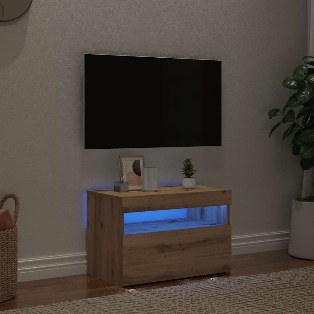 Meuble TV avec lumières LED chêne artisanal bois d'ingénierie - XIOS