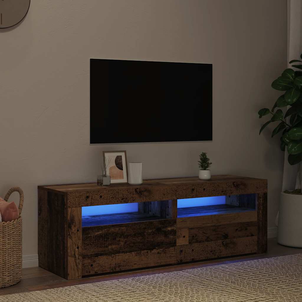 Meuble TV avec lumières LED vieux bois bois d'ingénierie - XIOS