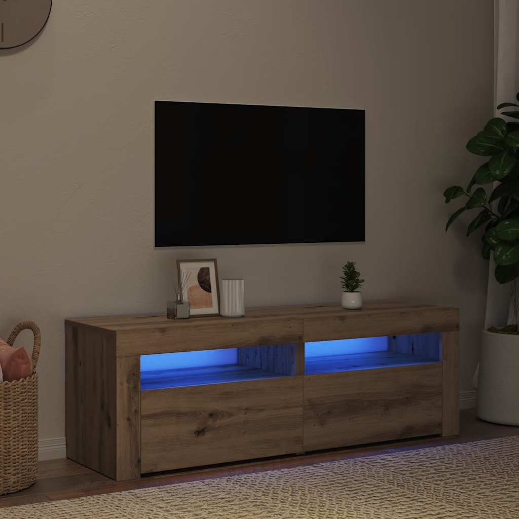Meuble TV avec lumières LED chêne artisanal bois d'ingénierie - XIOS