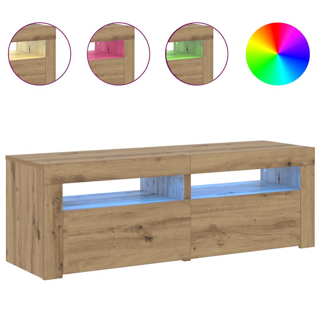 Meuble TV avec lumières LED chêne artisanal bois d'ingénierie - XIOS